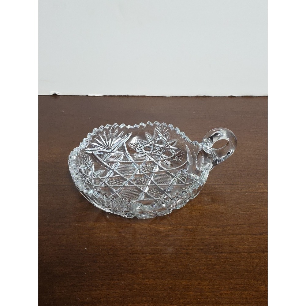 VINTAGE‎ BRILLIANT CUT GLASS HANDLED BOWL CANDY DISH